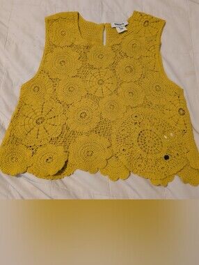 Desigual Mustard Yellow Crochet Mandala Crop Top